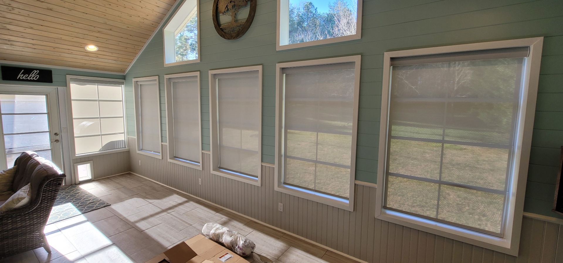 Plantation shutters in a cozy living room